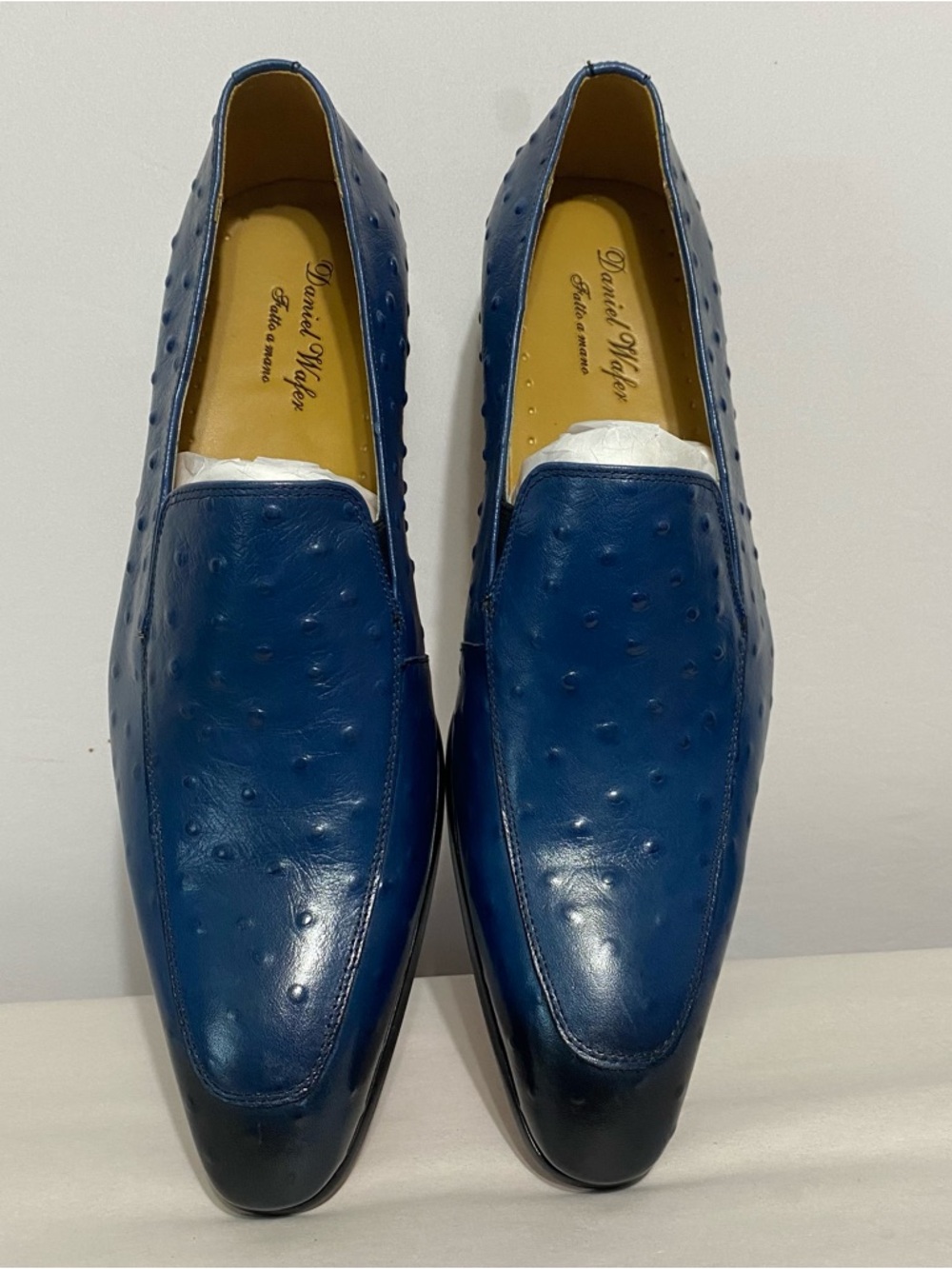 Daniel Wafer Blue Ostrich Look Genuine Leather Slip On Loafers Dress Shoes Sz 44
